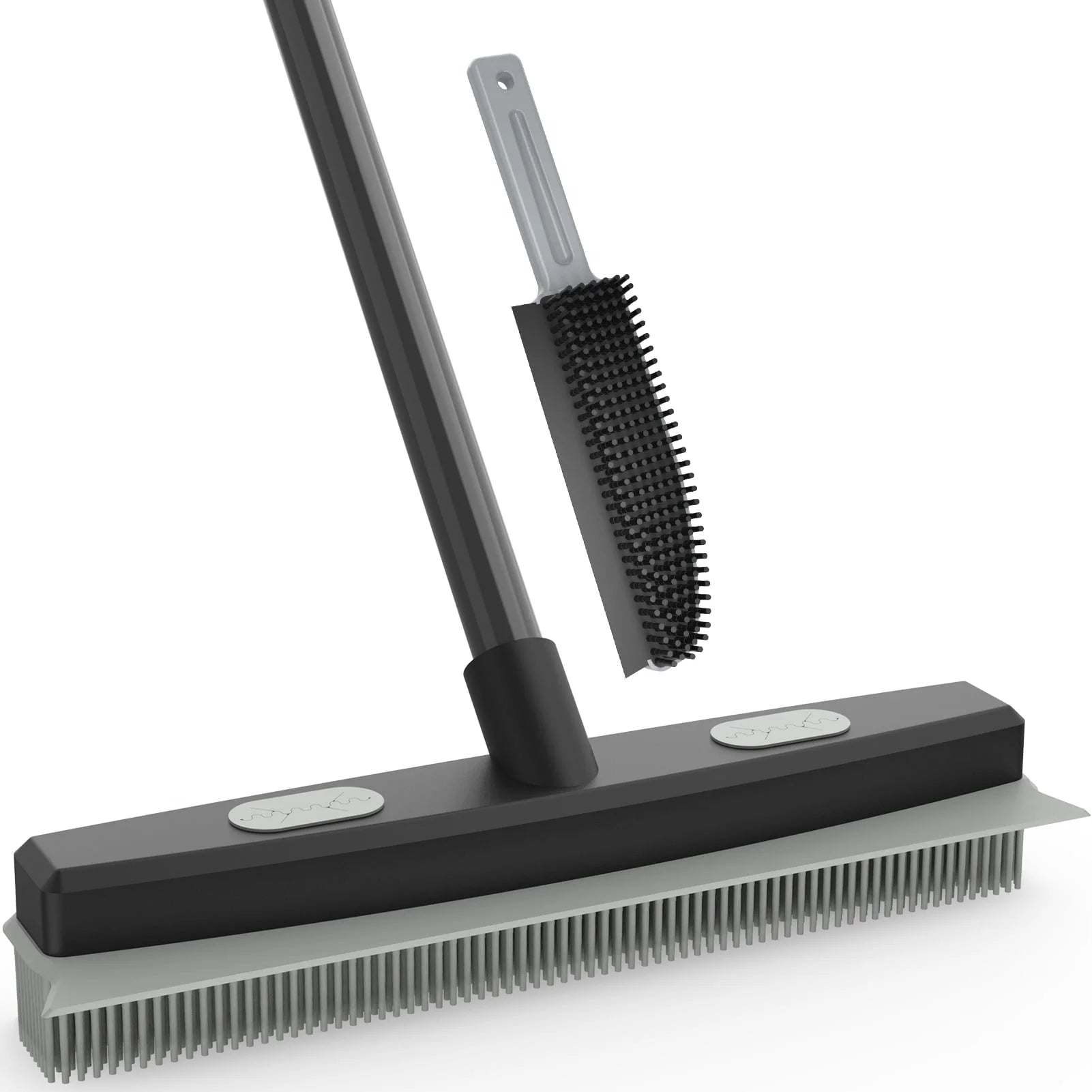 Rubber Pet Broom with Squeegee, Pet Hair Remover 56 Inches Long Handle, Portable Detailing Lint Brush Fur Removal for Fluff Carpet, Window, Tile, Floor Cleaning, Grey